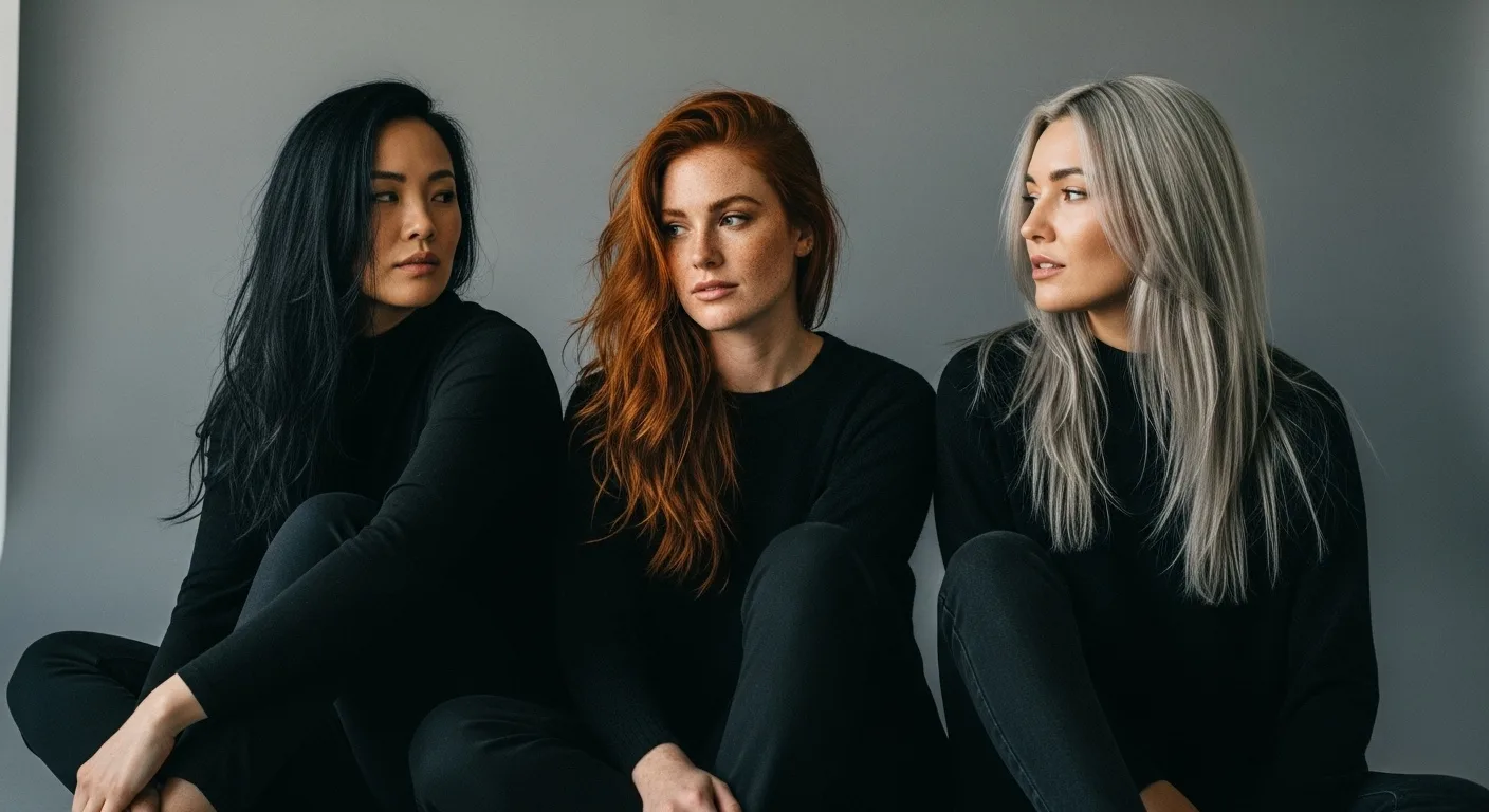 Three models showcasing KEYLUMA hair colour range